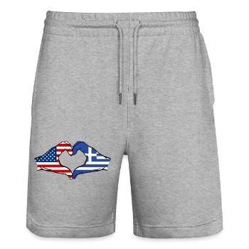 États-Unis Grèce Drapeau Mains Coeur Forme - Short de jogging bio TRAINER Stanley/Stella unisexe - gris chiné - Devant - Nik (191cm) & Marisol (170cm)
