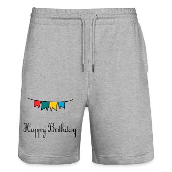 ALLES GUTE ZUM GEBURTSTAG. ALLES GUTE ZUM GEBURTSTAG. JAHRESTAG. - Stanley/Stella Unisex Bio Joggingshorts Trainer  - Grau meliert - Vorne - Nik (191cm) & Marisol (170cm)