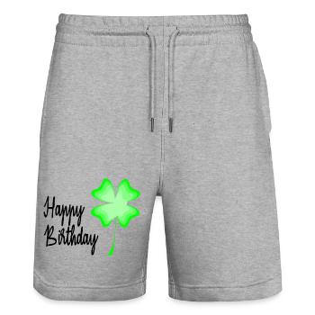 ALLES GUTE ZUM GEBURTSTAG. ALLES GUTE ZUM GEBURTSTAG. JAHRESTAG. - Stanley/Stella Unisex Bio Joggingshorts Trainer  - Grau meliert - Vorne - Nik (191cm) & Marisol (170cm)