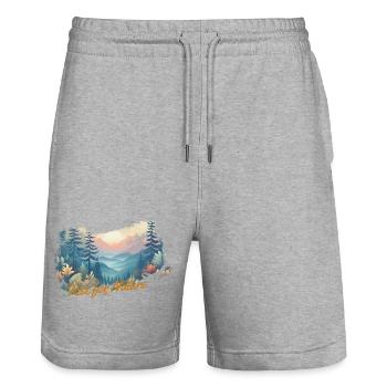 Rise for Nature - Wald mit Sonnenaufgang - Stanley/Stella Unisex Bio Joggingshorts Trainer  - Grau meliert - Vorne - Nik (191cm) & Marisol (170cm)