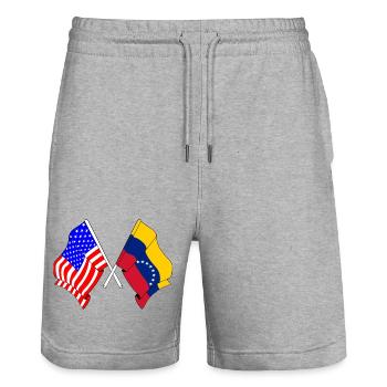 Drapeau des États-Unis et drapeau du Venezuela - Short de jogging bio TRAINER Stanley/Stella unisexe - gris chiné - Devant - Nik (191cm) & Marisol (170cm)
