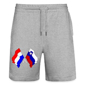 Flagge der Niederlande, Slowenien - Stanley/Stella Unisex Bio Joggingshorts Trainer  - Grau meliert - Vorne - Nik (191cm) & Marisol (170cm)