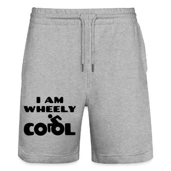 Ich bin verdammt cool. Humor im Rollstuhl * - Stanley/Stella Unisex Bio Joggingshorts Trainer  - Grau meliert - Vorne - Nik (191cm) & Marisol (170cm)