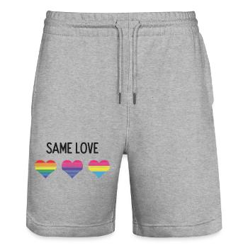 LGBTQ Pride Month - Same Love - Stanley/Stella Trainer Unisex Organic Jogging Shorts - heather grey - Front - Nik (191cm) & Marisol (170cm)