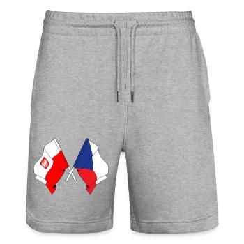 Flagge Polen, Tschechische Republik - Stanley/Stella Unisex Bio Joggingshorts Trainer  - Grau meliert - Vorne - Nik (191cm) & Marisol (170cm)