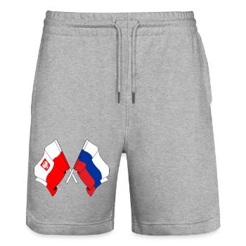Drapeau Pologne, Russie - Short de jogging bio TRAINER Stanley/Stella unisexe - gris chiné - Devant - Nik (191cm) & Marisol (170cm)
