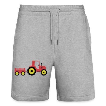 Red Tractor & Trailer - Stanley/Stella Trainer Unisex Organic Jogging Shorts - heather grey - Front - Nik (191cm) & Marisol (170cm)