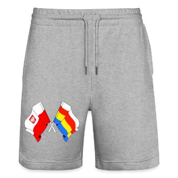 Flag of Poland, Podlaskie crossed - Stanley/Stella Trainer Unisex Organic Jogging Shorts - heather grey - Front - Nik (191cm) & Marisol (170cm)