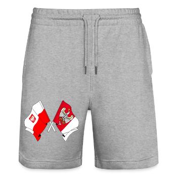 Drapeau de la Pologne, Grande-Pologne croisée - Short de jogging bio TRAINER Stanley/Stella unisexe - gris chiné - Devant - Nik (191cm) & Marisol (170cm)