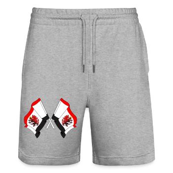 Two flags Kuyavia Pomerania - Stanley/Stella Trainer Unisex Organic Jogging Shorts - heather grey - Front - Nik (191cm) & Marisol (170cm)