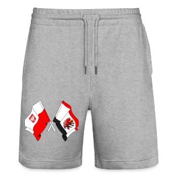 Flagge Polens, Kujawien Pommern überquert - Stanley/Stella Unisex Bio Joggingshorts Trainer  - Grau meliert - Vorne - Nik (191cm) & Marisol (170cm)