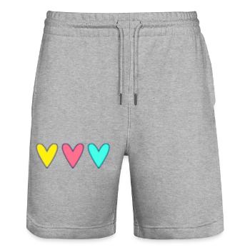 COEUR. MERCI. MAÎTRESSE. MAÎTRE. MERCI MAÎTRESSE. - Short de jogging bio TRAINER Stanley/Stella unisexe - gris chiné - Devant - Nik (191cm) & Marisol (170cm)