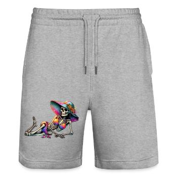 Sunlit Skeleton in Floral Hat - Stanley/Stella Trainer Unisex Organic Jogging Shorts - heather grey - Front - Nik (191cm) & Marisol (170cm)