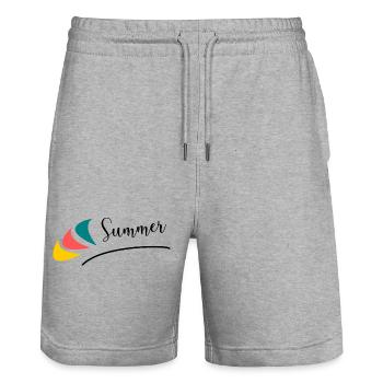 VACANCES. BONNES VACANCES. MAÎTRESSE. MAÎTRE. PROF - Short de jogging bio TRAINER Stanley/Stella unisexe - gris chiné - Devant - Nik (191cm) & Marisol (170cm)