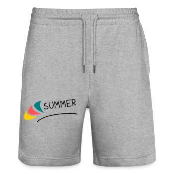 FEIERTAG. FROHE FEIERTAGE. GELIEBTE. MEISTER. LEHRER - Stanley/Stella Unisex Bio Joggingshorts Trainer  - Grau meliert - Vorne - Nik (191cm) & Marisol (170cm)