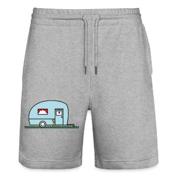 FEIERTAG. FROHE FEIERTAGE. GELIEBTE. MEISTER. LEHRER - Stanley/Stella Unisex Bio Joggingshorts Trainer  - Grau meliert - Vorne - Nik (191cm) & Marisol (170cm)