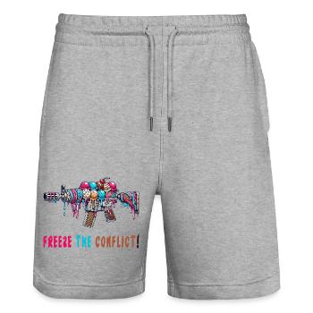Crème glacée Conflict Freeze - Short de jogging bio TRAINER Stanley/Stella unisexe - gris chiné - Devant - Nik (191cm) & Marisol (170cm)