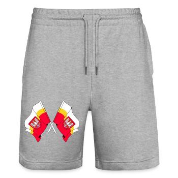 Two flags Little Poland - Stanley/Stella Trainer Unisex Organic Jogging Shorts - heather grey - Front - Nik (191cm) & Marisol (170cm)