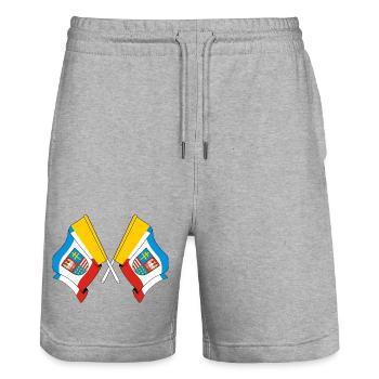 Two flags of the Holy Cross - Stanley/Stella Trainer Unisex Organic Jogging Shorts - heather grey - Front - Nik (191cm) & Marisol (170cm)