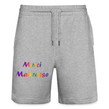 MISTRESS. THANK YOU. THANK YOU MISTRESS - Stanley/Stella Trainer Unisex Organic Jogging Shorts - heather grey - Front - Nik (191cm) & Marisol (170cm)