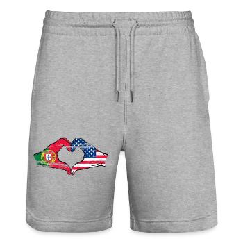 Portugal USA Flag Hands Heart Shape Used - Stanley/Stella Trainer Unisex Organic Jogging Shorts - heather grey - Front - Nik (191cm) & Marisol (170cm)