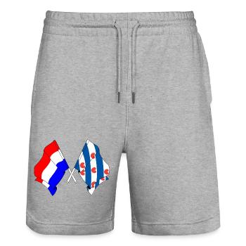 Flag of the Netherlands, Friesland crossed - Stanley/Stella Trainer Unisex Organic Jogging Shorts - heather grey - Front - Nik (191cm) & Marisol (170cm)