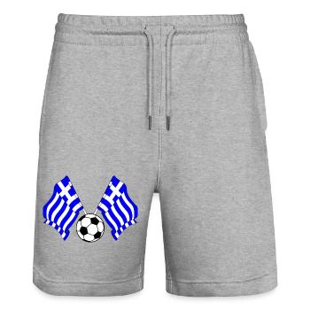 Two Greek flags crossed football Greece - Stanley/Stella Trainer Unisex Organic Jogging Shorts - heather grey - Front - Nik (191cm) & Marisol (170cm)