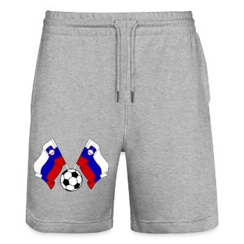 Two Slovenian flags football Slovenia - Stanley/Stella Trainer Unisex Organic Jogging Shorts - heather grey - Front - Nik (191cm) & Marisol (170cm)