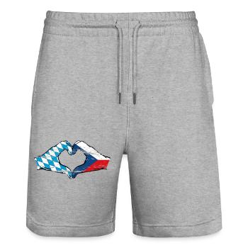 Bavière République Tchèque Drapeau Mains Coeur Utilisé - Short de jogging bio TRAINER Stanley/Stella unisexe - gris chiné - Devant - Nik (191cm) & Marisol (170cm)