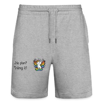 No plan? Wing it! Winged Unicorn Cat (colorful) - Stanley/Stella Trainer Unisex Organic Jogging Shorts - heather grey - Front - Nik (191cm) & Marisol (170cm)