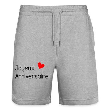 HAPPY BIRTHDAY. HAPPY BIRTHDAY. ANNIVERSARY. - Stanley/Stella Trainer Unisex Organic Jogging Shorts - heather grey - Front - Nik (191cm) & Marisol (170cm)