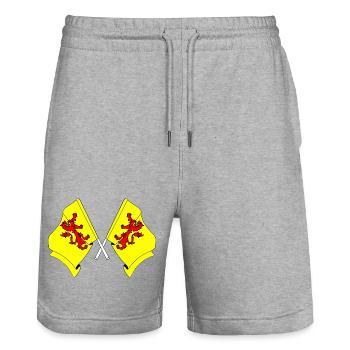 Zwei Flaggen der Provinz Südholland - Stanley/Stella Unisex Bio Joggingshorts Trainer  - Grau meliert - Vorne - Nik (191cm) & Marisol (170cm)