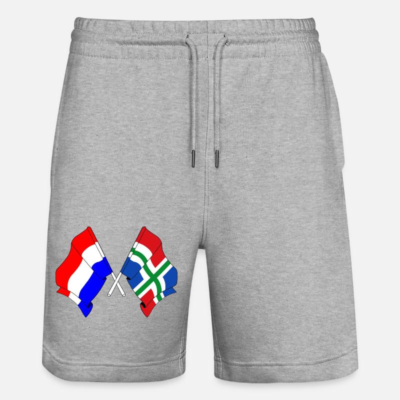 Drapeau Pays-Bas, Groningue - Short de jogging bio TRAINER Stanley/Stella unisexe - gris chiné