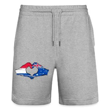Holland Australia flag heart shape used - Stanley/Stella Trainer Unisex Organic Jogging Shorts - heather grey - Front - Nik (191cm) & Marisol (170cm)