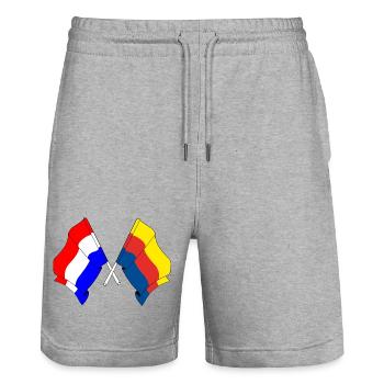 Flagge Niederlande, Flagge Nordholland gekreuzt - Stanley/Stella Unisex Bio Joggingshorts Trainer  - Grau meliert - Vorne - Nik (191cm) & Marisol (170cm)