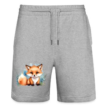 Niedlicher kleiner Fuchs - Aquarellmotiv - Stanley/Stella Unisex Bio Joggingshorts Trainer  - Grau meliert - Vorne - Nik (191cm) & Marisol (170cm)