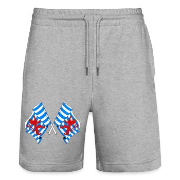Deux drapeaux Luxembourg Belgique - Short de jogging bio TRAINER Stanley/Stella unisexe - gris chiné - Devant - Nik (191cm) & Marisol (170cm)