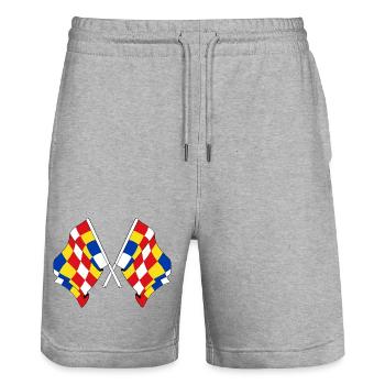 Deux drapeaux Anvers Belgique - Short de jogging bio TRAINER Stanley/Stella unisexe - gris chiné - Devant - Nik (191cm) & Marisol (170cm)
