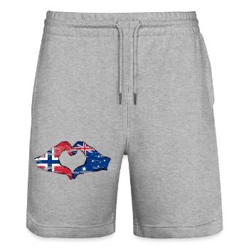 Norway Australia Flag Heart Shape Used - Stanley/Stella Trainer Unisex Organic Jogging Shorts - heather grey - Front - Nik (191cm) & Marisol (170cm)