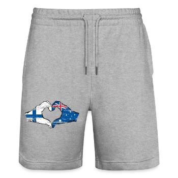 Finlande Australie Drapeau Coeur Utilisé - Short de jogging bio TRAINER Stanley/Stella unisexe - gris chiné - Devant - Nik (191cm) & Marisol (170cm)