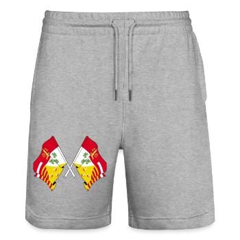 Two flags province of Liège Belgium - Stanley/Stella Trainer Unisex Organic Jogging Shorts - heather grey - Front - Nik (191cm) & Marisol (170cm)