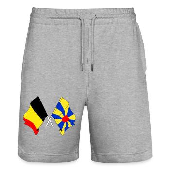 Drapeau Belgique et drapeau Flandre occidentale - Short de jogging bio TRAINER Stanley/Stella unisexe - gris chiné - Devant - Nik (191cm) & Marisol (170cm)