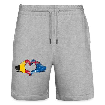 Belgien Australien Flagge Herzform used - Stanley/Stella Unisex Bio Joggingshorts Trainer  - Grau meliert - Vorne - Nik (191cm) & Marisol (170cm)