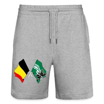 Drapeau Belgique et drapeau Flandre orientale - Short de jogging bio TRAINER Stanley/Stella unisexe - gris chiné - Devant - Nik (191cm) & Marisol (170cm)
