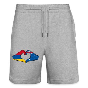 Arménie Australie Drapeau Mains Coeur Forme - Short de jogging bio TRAINER Stanley/Stella unisexe - gris chiné - Devant - Nik (191cm) & Marisol (170cm)