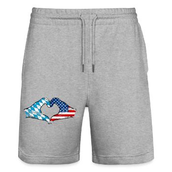 Bavaria USA Flag Hands Heart Shape Used - Stanley/Stella Trainer Unisex Organic Jogging Shorts - heather grey - Front - Nik (191cm) & Marisol (170cm)