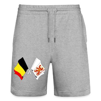 Flag of Belgium and flag of Limburg - Stanley/Stella Trainer Unisex Organic Jogging Shorts - heather grey - Front - Nik (191cm) & Marisol (170cm)