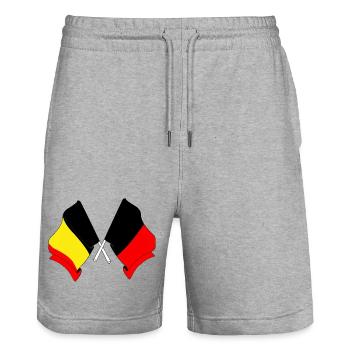 Flag of Belgium and flag of Namur - Stanley/Stella Trainer Unisex Organic Jogging Shorts - heather grey - Front - Nik (191cm) & Marisol (170cm)