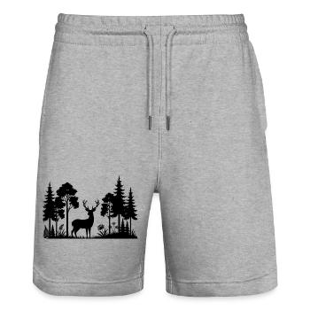 Motif silhouette - un cerf majestueux - Short de jogging bio TRAINER Stanley/Stella unisexe - gris chiné - Devant - Nik (191cm) & Marisol (170cm)