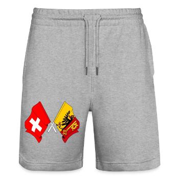 Flagge Schweiz und Flagge Kanton oder Genf - Stanley/Stella Unisex Bio Joggingshorts Trainer  - Grau meliert - Vorne - Nik (191cm) & Marisol (170cm)